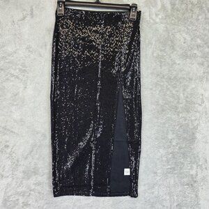 Windsor Skirt Womens Small Black Sequin Knit Midi Pencil Slit Lined Stretch USA
